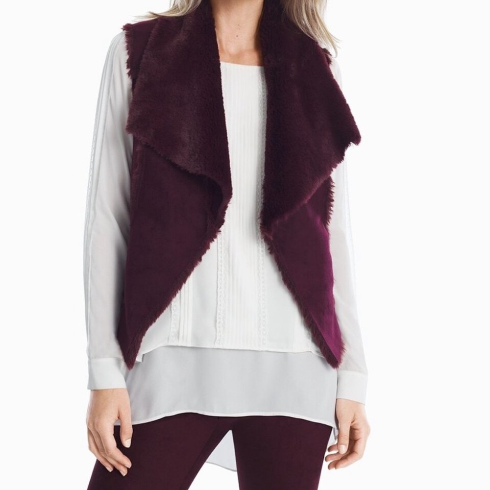 White House Black Market Burgundy Faux Fur Vest